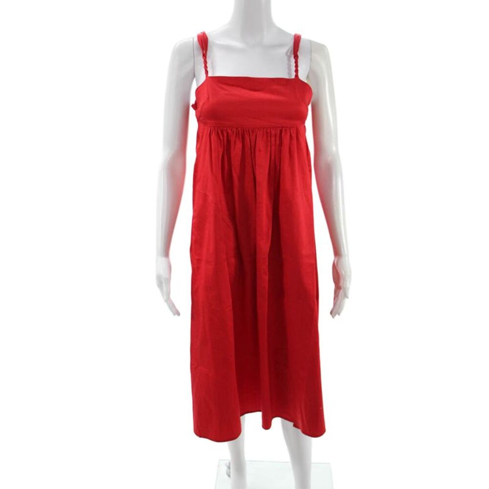 Belize Women Sundress Red Cotton Square Neck Knee Length Sleeveless Size 0
